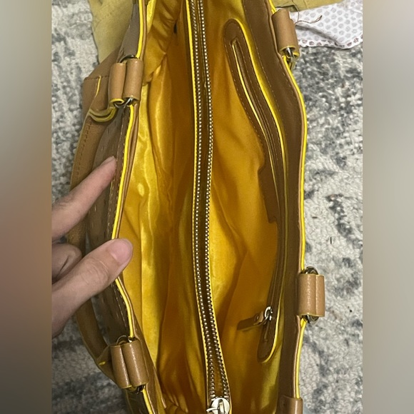 Kate Spade Laser Cut Dot Tan Leather Bag with Yellow Accents - Picture 4 of 12